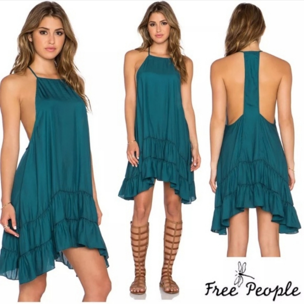 Free People Raven Slip Dress Teal Sz: X-Small